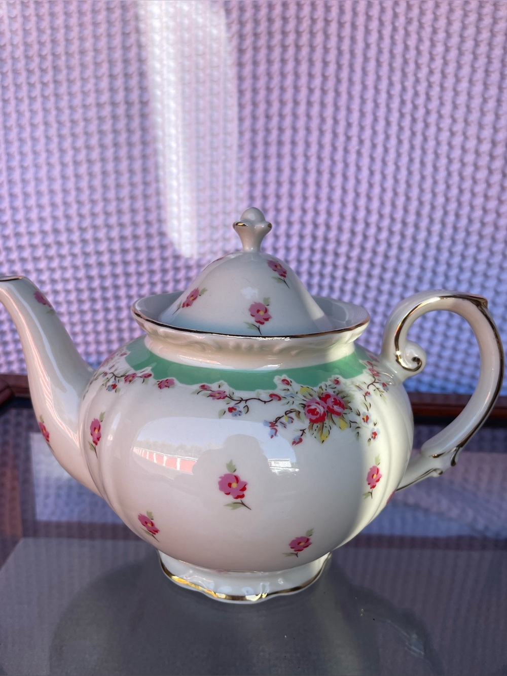 Green Vintage Rose Gracie Bone China Teapot